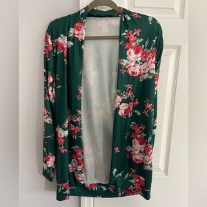 Green & red floral open cardigan size medium